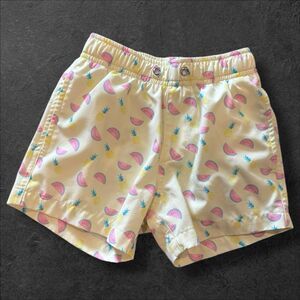 Bermies Kids Swim Trunks 2T Pineapple Watermelon Print Yellow Shorts